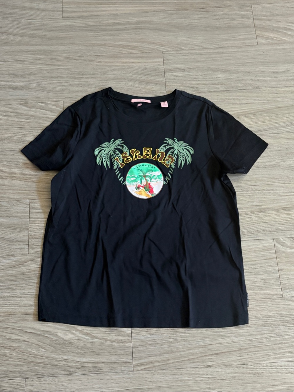 Scotch & Soda Black Tee with Green Palm Island Graphic